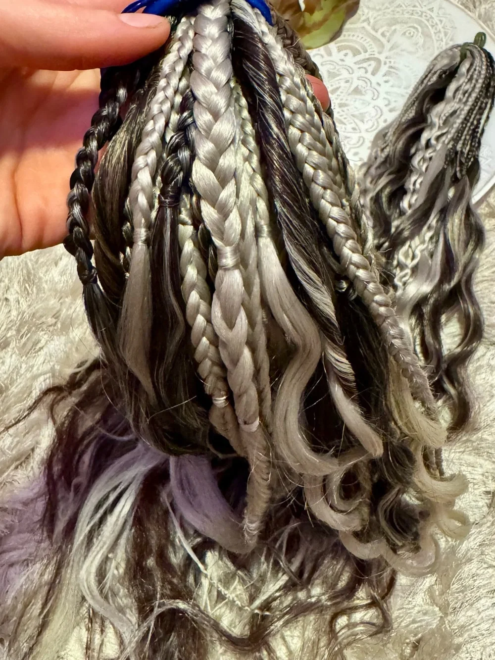 Synthetic Braided Hair Extensions in Black & Gray Mix New Hair